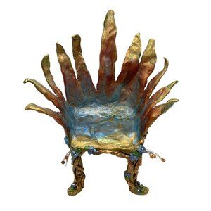 OOAK Ceramic Iridescent Magic Chair Adorned w/ Sparkles Original Art 8.5"H x 7"W